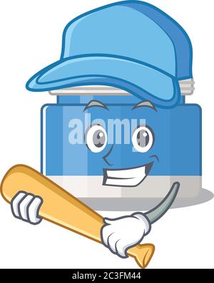 Attractive moisturizer cream caricature character playing baseball Stock Vector