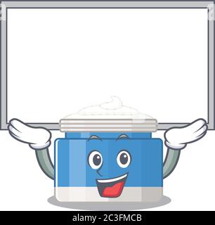 Caricature character of moisturizer cream succeed lift up a board Stock Vector