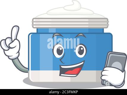 Moisturizer cream caricature character speaking with friends on phone Stock Vector