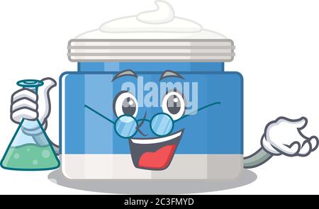 caricature character of moisturizer cream smart Professor working on a lab Stock Vector