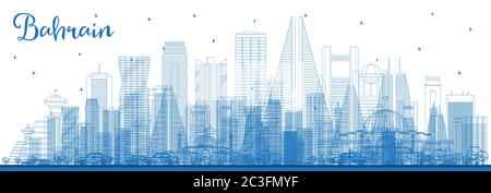 Outline Bahrain City Skyline with Blue Buildings. Vector Illustration. Business Travel and Tourism Concept with Modern Architecture. Stock Vector