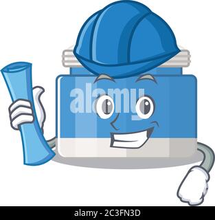 caricature picture of moisturizer cream Architect with blue prints Stock Vector