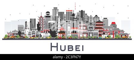 Hubei Province in China. City Skyline with Color Buildings Isolated on White. Vector Illustration. Tourism Concept with Historic Architecture. Hubei. Stock Vector