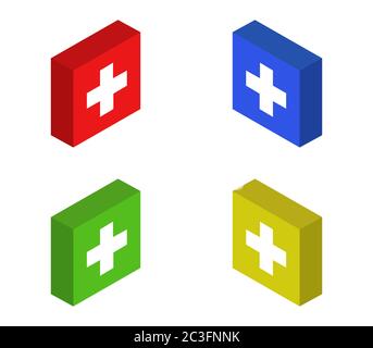isometric medical cross icon illustrated in vector on white background Stock Photo