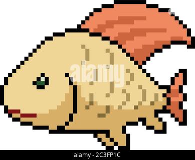 vector pixel art pet fish isolated cartoon Stock Vector