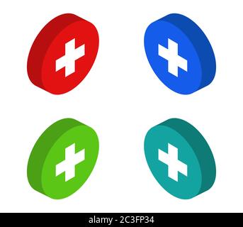 isometric medical cross icon illustrated in vector on white background Stock Photo