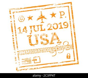 USA Passport Stamp Isolated on White. Vector Illustration. Immigration Service. Stock Vector
