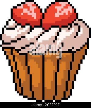 Vector Pixel Art Strawberry Cake Sweet Snack Isolated Cartoon Stock Vector Image Art Alamy