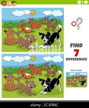Differences educational game with cartoon dogs characters Stock Photo ...
