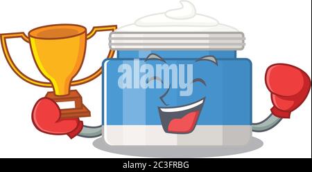 An elegant boxing winner of moisturizer cream caricature design concept Stock Vector