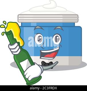 caricature design concept of moisturizer cream cheers with bottle of beer Stock Vector