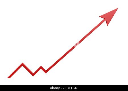 Up rising red arrow on white background, 3D rendering Stock Photo