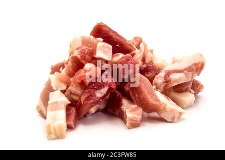 Portion of fresh diced Ham isolated on pure white background Stock Photo