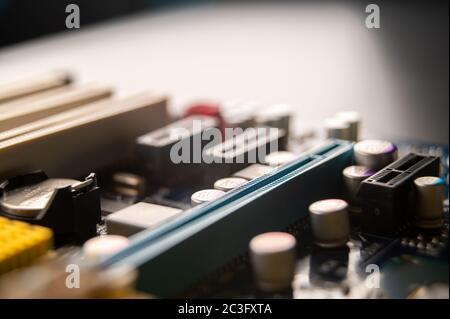 Close-up of a computer motherboard, computer industry concept. Stock Photo