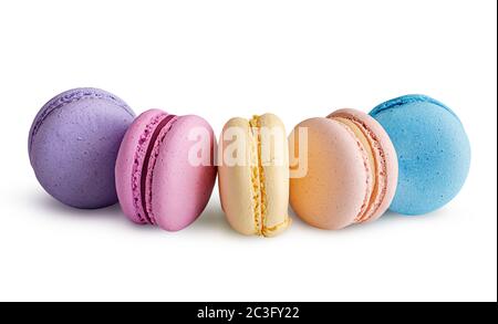 Five multicolored macaroon in semicircle Stock Photo