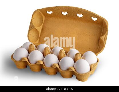 Open tray with eggs rotated Stock Photo