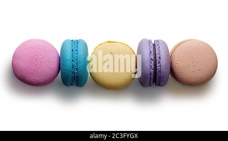 Five multicolored macaroon in row Stock Photo