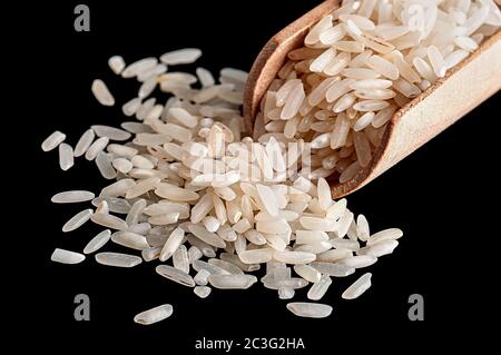 White rice in scoop closeup Stock Photo