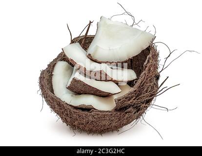 Closeup coconut pulp in shell Stock Photo