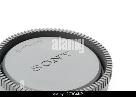 Bangkok, Thailand - 30 Apr 2020, Sony FE 90mm F2.8 Macro G OSS lens is macro prime lens for Sony Fullframe mirrorless E-mount camera was launched in T Stock Photo