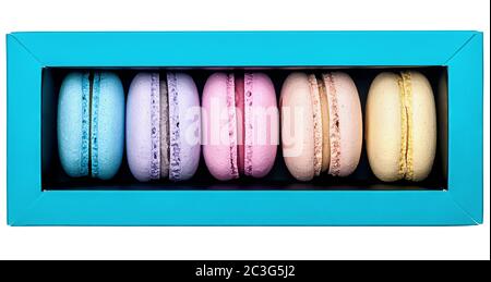 Multicolored macaroon in box top view Stock Photo