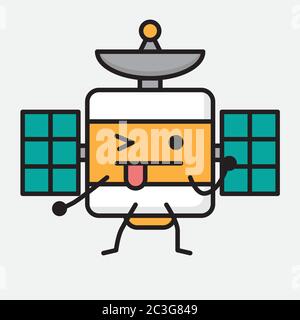 An illustration of Cute Satellite Antenna Mascot Vector Character in Flat Design Style Stock Vector