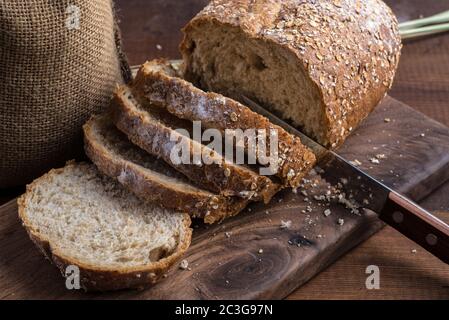 Rye sliced bread on the table Stock Photo