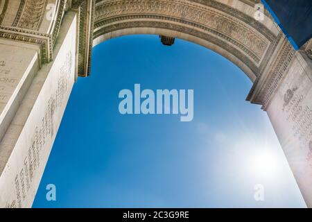 Arc de Triomphe on blue sky in Paris Stock Photo