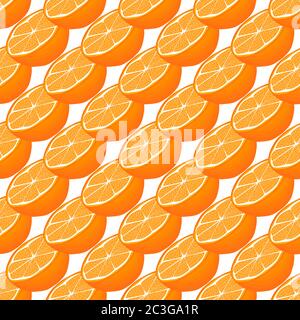 Illustration on theme big colored seamless orange, bright fruit pattern for seal. Fruit pattern consisting of beautiful seamless repeat orange. Simple Stock Vector