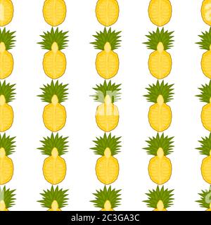 Illustration on theme big colored seamless pineapple, bright fruit pattern for seal. Fruit pattern consisting of beautiful seamless repeat pineapple. Stock Vector