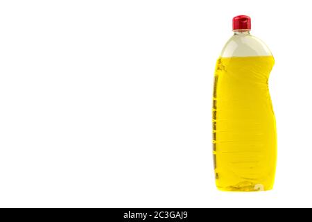 Dishwashing liquid detergent or soap in plastic bottle isolated on white background. Selective focus and copy space concept Stock Photo