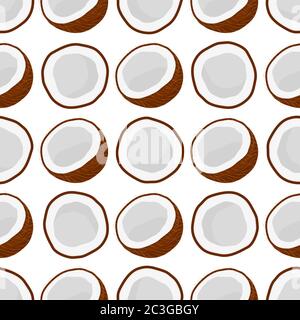Illustration on theme big colored seamless coconut, bright fruit pattern for seal. Fruit pattern consisting of beautiful seamless repeat coconut. Simp Stock Vector
