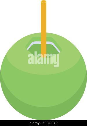 Green coconut cocktail icon, isometric style Stock Vector
