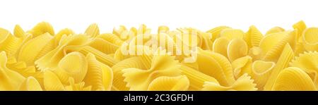 Italian pasta frame design template, different raw pasta types, seamless pattern Stock Photo
