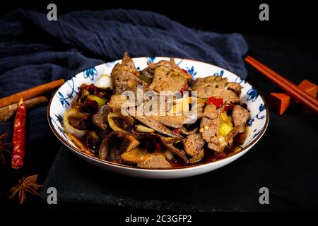 Chinese cuisine bubble pepper pork liver Stock Photo