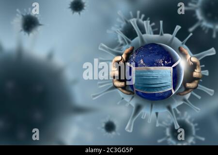 Planet Earth with face mask to protect from coronavirus Stock Photo