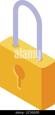 Gold padlock icon, isometric style Stock Vector