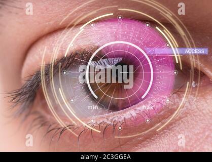 Concept of sensor implanted into human eye Stock Photo