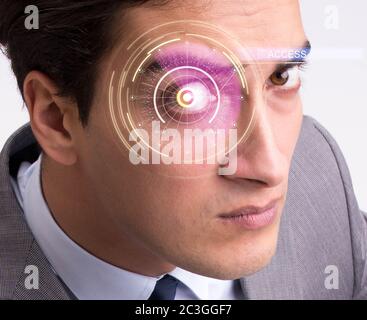 Concept of sensor implanted into human eye Stock Photo
