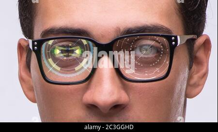 Concept of sensor implanted into human eye Stock Photo