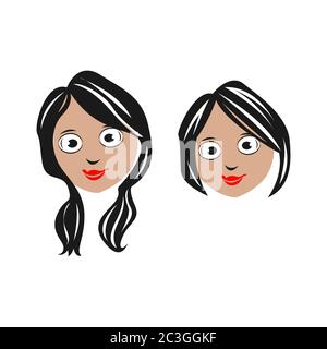 Illustration of cute girl faces showing different emotions,EPS 10 Stock Vector