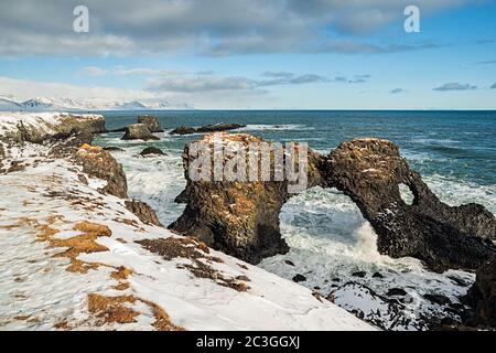 Gatklettur arch in Arnarstapi, Iceland Stock Photo