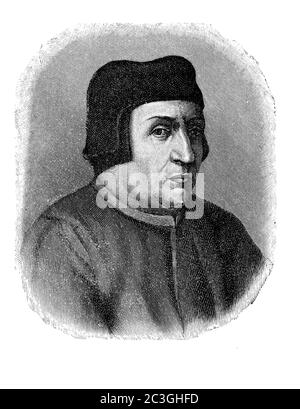 Engraving portrait  of Francesco Guicciardini  ( 1483 - 1540) the major political writer of the Italian Renaissance, historian and statesman friend of Niccolo Machiavelli Stock Photo