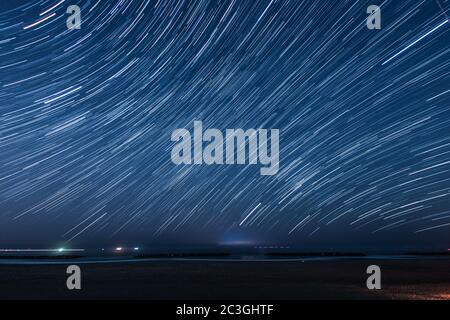 Of 80 minutes, star of the trajectory (Sendai Arahama Coast) Stock Photo