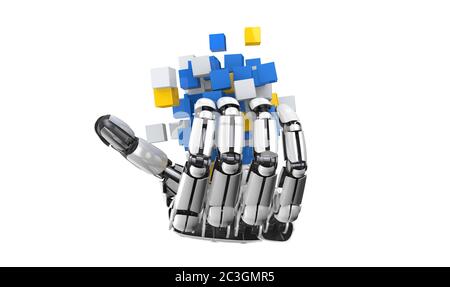 Robots hand holding colorful cubes on the white background Stock Photo