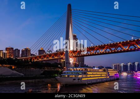 Ship cruising in Chongqing town at night Stock Photo