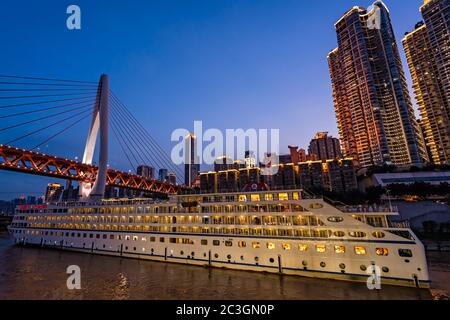 Ship cruising in Chongqing town at night Stock Photo