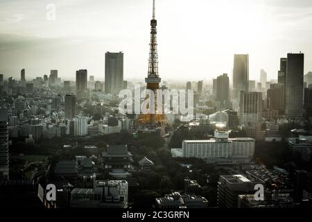 Tokyo Tower and Tokyo skyline that evening refers Stock Photo