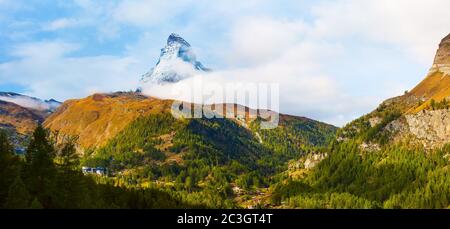Matterhorn snow peak panorama, Switzerland Stock Photo