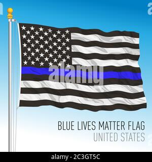 Blue Lives Matter movement flag, vector illustration Stock Vector